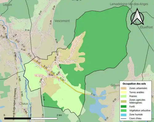 Carte en couleurs présentant l'occupation des sols.
