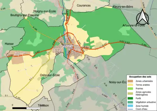Carte en couleurs présentant l'occupation des sols.