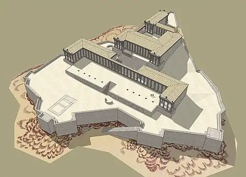 Restitution de l'acropole de Lindos, dominée par le sanctuaire d'Athéna.