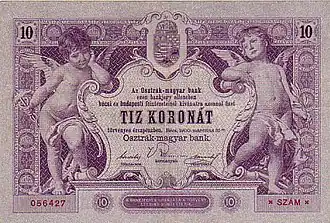 Billet de banque de 10 couronnes austro-hongroises (en hongrois) type 1900