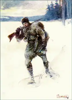 Alone across the trackless snow dans Our Empire Story, 1908.