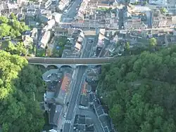 Vue aérienne du centre d'Aywaille.