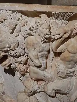 Pan bondissant devant l'âne de Silène