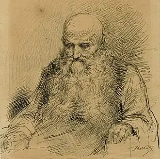 Portrait de vieillard barbu, vers 1900 (Plume et encre de Chine sur papier ; 19,6&nbsp;×&nbsp;18&nbsp;cm), Liège, Musée de la Vie wallonne