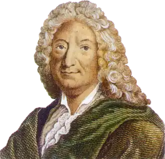 Portrait d’un homme portant perruque, veste verte.