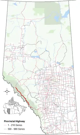 Carte de la Route 93 (Alberta).