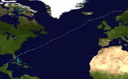 Trajectoire incluant la partie avant de venir tropical et celle extra-tropicale.