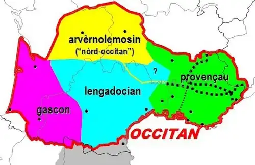 Les dialectes de l'occitan selon Allières.