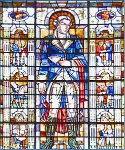 Photo en couleur d'un vitrail ou l'on voit le marquis de Lafayette