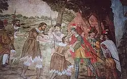 Alonso Fernández de Lugo recevant la reddition des rois guanches, fresque, 1764