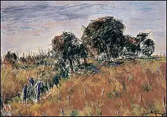 Parmi les vignes de Bucium (1952), pastel, 46 × 62 cm, Musée d'Art de Iași.