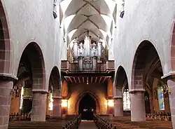 Vue intérieure de la nef et tribune de l'orgue Dubois-Bergäntzel-Rinckenbach-Roethinger (1762),,,.