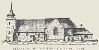 Façade sud de l'église de Candé au début du XIXe siècle.