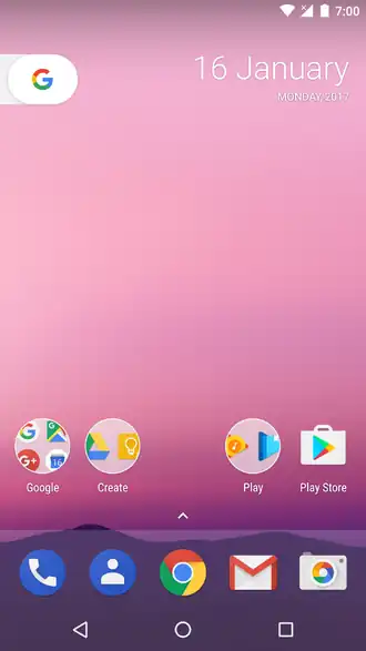 Écran d'accueil Android Nougat basé sur l'interface des nouveaux smartphones Google Pixel.