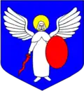 D’azur à un saint Michel d’argent nimbé d’or, tenant un glaive flamboyant de gueules et un bouclier du même, qui est de Kiev.