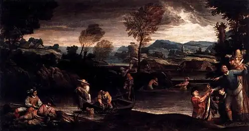 Scène de pêche par Annibale Carracci (avant 1595), 1,36&nbsp;m x 2,53&nbsp;m