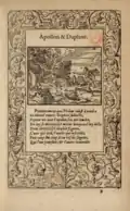 Apollon et Daphné, gravure de Bernard Salomon publiée dans la Métamorphose d'Ovide figurée par Jean de Tournes dans l'édition de 1564.