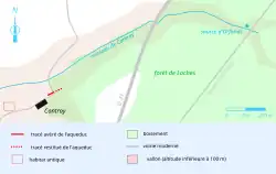 Plan schématique replaçant des vestiges antiques dans leur environnement moderne.