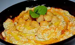 Hummus garnished with chickpeas