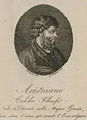 Portrait (imaginaire) d'Aristoxène de Tarente par A. Pasten, gravure de Guglielmo Morghen