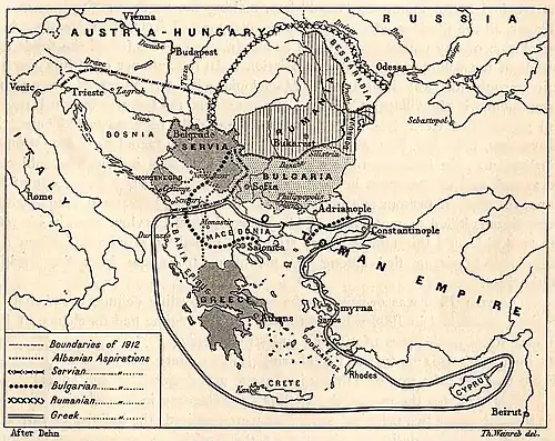 Les aspirations irrédentistes dans les Balkans en 1912.