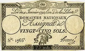 Assignat de 25 sols par Droz.