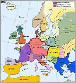 La mise en place de l'Europe médiévale en 1180.