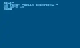 Capture d'écran d'un programme écrit en :Atari Basic (en), l'un des nombreux dialectes du Basic.