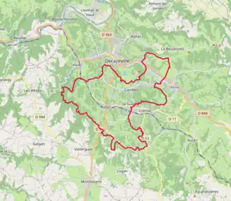 Carte avec les communes environnantes.