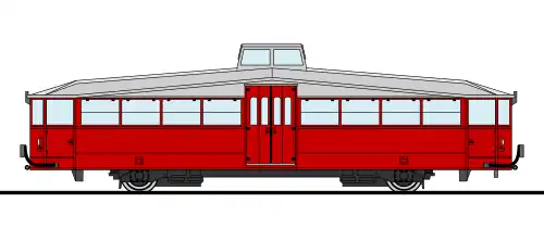 Autorail avec une caisse rouge rubis et un pavillon gris clair.
