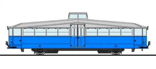 Autorail avec un bas de caisse bleu clair et un haut de caisse gris clair