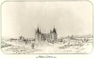 Vue de Limours depuis l'entrée. Fin du XVIIIe&nbsp;siècle.