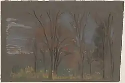 Autumn Woods, pastel sur papier vélin brun (18.4 x 27.8 cm).