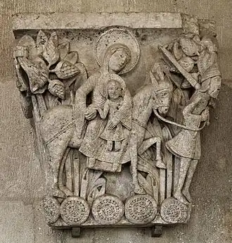La Fuite en Égypte, cathédrale Saint-Lazare d'Autun, XIIIe&nbsp;siècle.