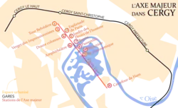 douze stations se succèdent, croisant l'Oise perpendiculairement mais entrant dans son méandre, elles sont situées en contrebas de la ligne de chemin de fer, qui suit l'axe d'urbanisation sur le coteau.