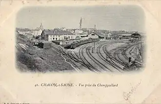 Carte postale ancienne, montrant la gare vue depuis Champgaillard