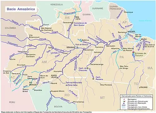 Carte du réseau navigable brésilien du bassin amazonien