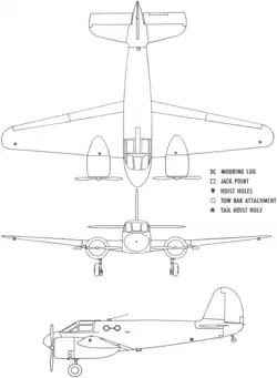 Description de l'image Beechcraft AT-10 Wichita 3-view line drawing.png.