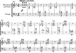 Partition montrant une opposition entre les vents et les cordes.