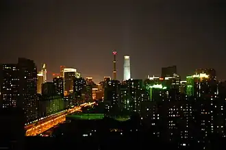 Pékin vu de nuit, sur le quartier de Guomao