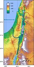 Carte topographique d'Israël avec le tracé du canal.