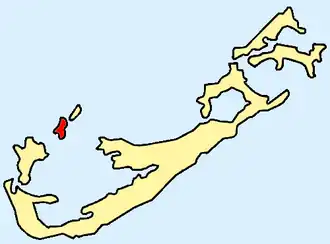 Carte des Bermudes avec l'île Boaz en rouge.
