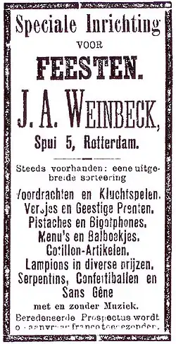 Publicité notamment pour la vente de bigotphones à Rotterdam en 1895.
