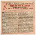 Billet de faveur Chocolat Poulain (recto).