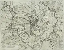 Le fort Crèvecœur (en haut à gauche) lors du siège de Bois-le-Duc de 1629 d'après Joan Blaeu (1596-1673), 1649.