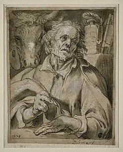 Abraham Bloemaert, Saint Luc (1629), Plume, encre brune, lavis d’encre brune et grise, rehaussé de blanc.,