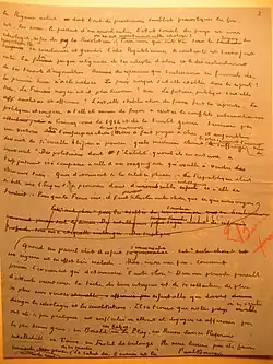 manuscrit original avec écriture et ratures ; brouillon de Bourget. Signature.