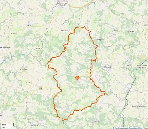Carte en couleurs représentant les limites d'une commune.