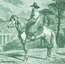 Gravure ancienne représentant un cavalier