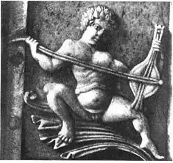 Plus ancienne reproduction connue d’une lyre byzantine (coffret en ivoire byzantin, 900-1100). Musée national de Florence